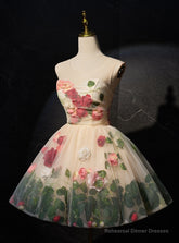 Champagne Tulle Flower Leaf Homecoming Dress